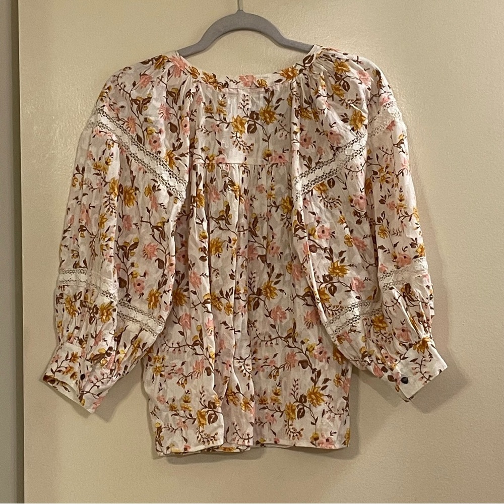 ANTHROPOLOGIE NWOT Harmony Lace Peasant Blouse in Neutral Motif - Picture 6 of 11